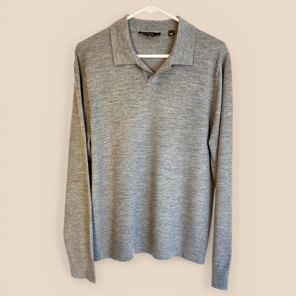Vince MENS Medium Gray Merino Wool Open Collar Polo Sweater Size M